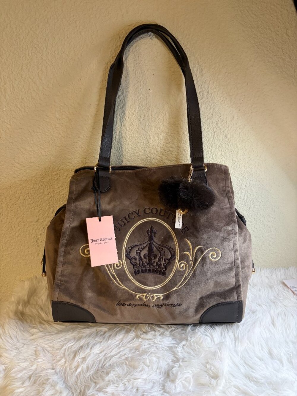 Juicy Couture Juicy Magnifique Tote Iced Coffee Velour Crown Charm NWT